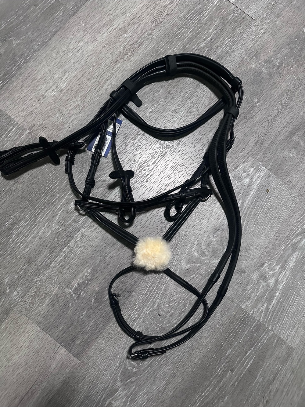 Black Leather Bridle with Cream Sheepskin Noseband Accent